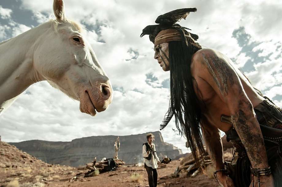 Johnny Depp and Silver during the filming of The Long Ranger (photo credit Flickr: Wonderlane)