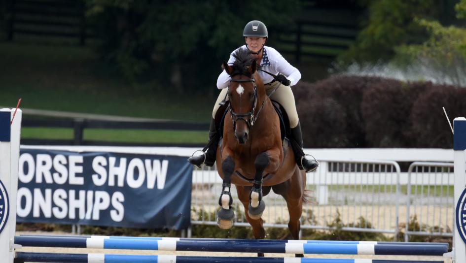 OTTB Biker Boy performs in his new career. (Melissa Bauer-Herzog/America's Best Racing)