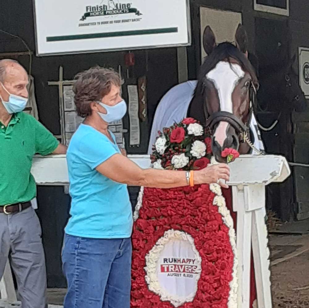 Traver Stakes winner Tiz the Law, Barclay Tagg and Robin Smullen