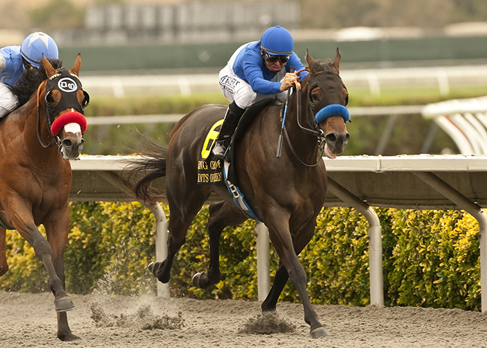 Points Offthebench and jockey Mike Smith hold off Goldencents to win the GI Bing Crosby Stakes in 2013 at Del Mar | Benoit photo