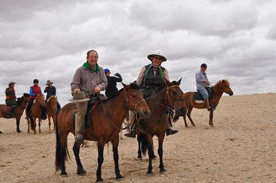 The Gobi Gallop has been running for 5 years now without serious injury to rider or horse. This is the crazy crew from the very first ride which fully crossed the Gobi Desert - L-R Batsaikhan - head guide, Julie Veloo - organizer, Sue Crews ( front) Nigel Brown and Robyn Hepburn ( behind) Ronel Turrell and Steve McKechnie