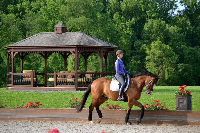 The rider with the gazebo in the background is Silva Martin (wife of Olympic rider, Boyd Martin)  Their farm, Windurra, is just a mile or so down the road from Horizon Structures.