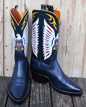 Navy Water Buffalo Calf Boots with an eagle inlay