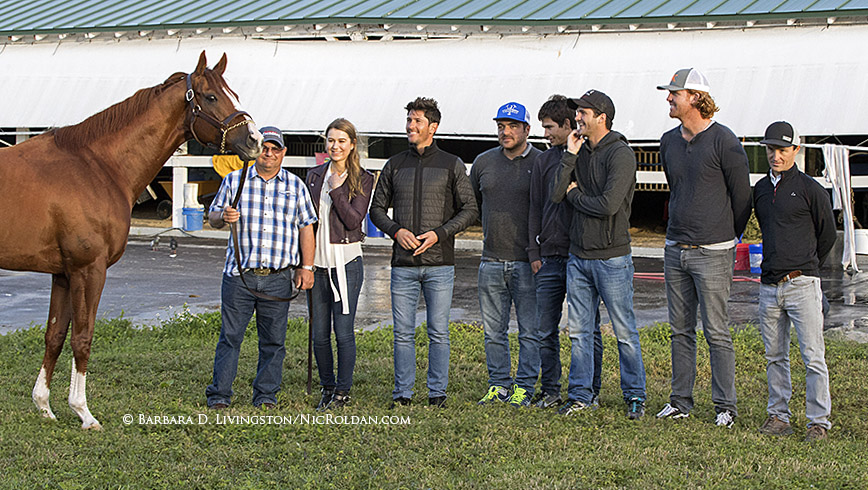 L-R California Chrome, Alan Sherman, Nikki Walker, Nic Roldan, Juan Pablo Quiroga, Luchino Ortiz de Urbina, Julian de Lusaretta, Kris Kampsen & Daren Tamplin