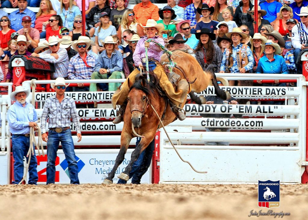 Photo courtesy Jackie Jensen Photography | Texas based horse trainer Carly Ramsey is pictured winning the 2019 Texas Bronc Riders Association Tour Finals in Cheyenne, along with the year-end high money title.